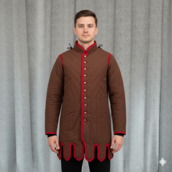 Medieval Gambeson Brown with Red Tim Detachable Sleeves